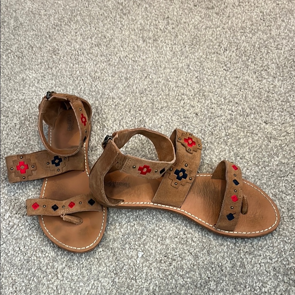 Soludos Brown Sandals with Red and Black Accents